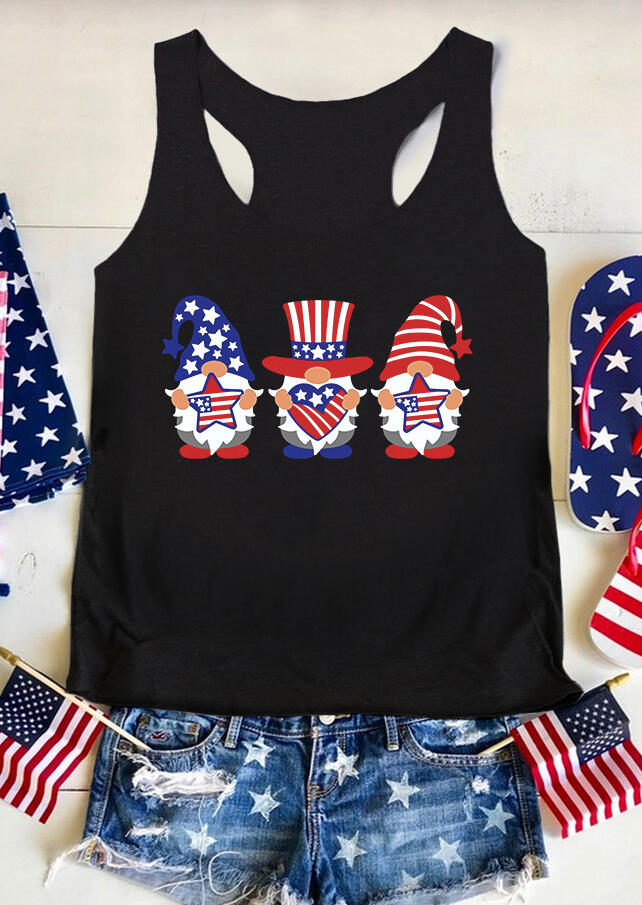 

Tank Tops American Flag Gnomies Tank in Black. Size