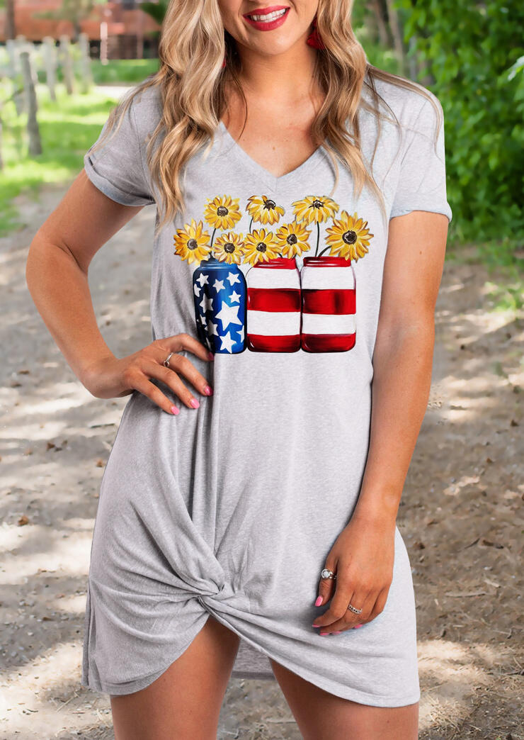 

Sunflower American Flag Wine Bottle Mini Dress - Light Grey, 470227