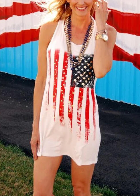 

American Flag Mini Dress without Necklace - White, 470275