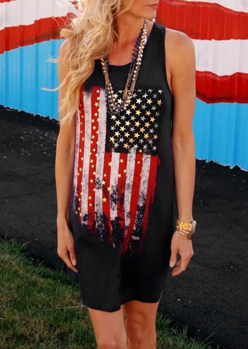 American Flag Sunflower Pocket Mini Dress without Necklace