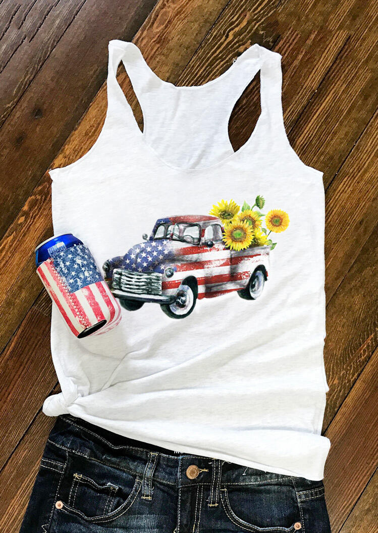 

Tank Tops American Flag Sunflower Tank - White. Size