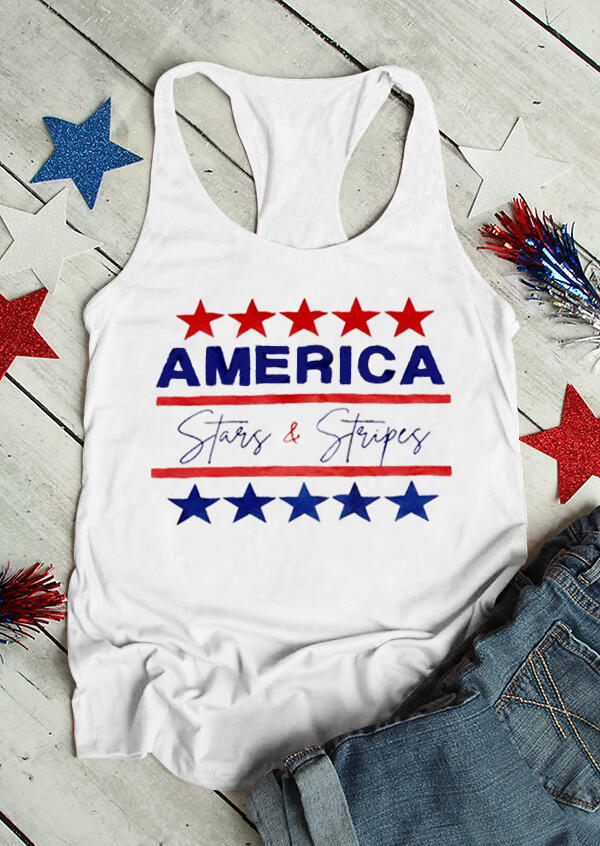 

Tank Tops America Stars & Stripes Tank in White. Size