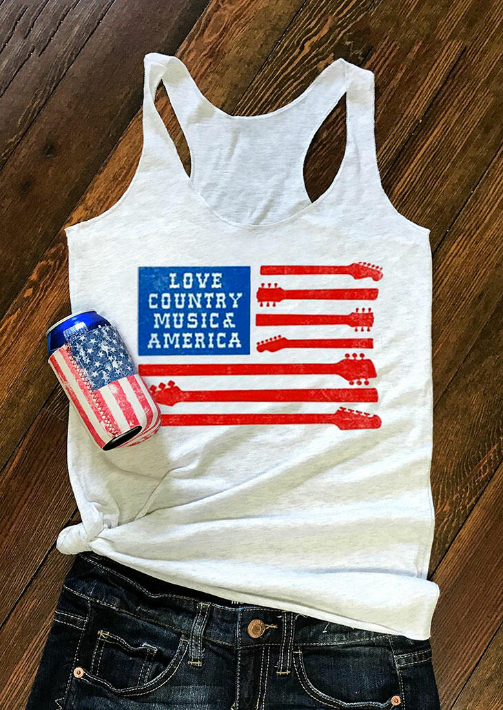 

American Flag Love Country Music & America Tank - White, 470283