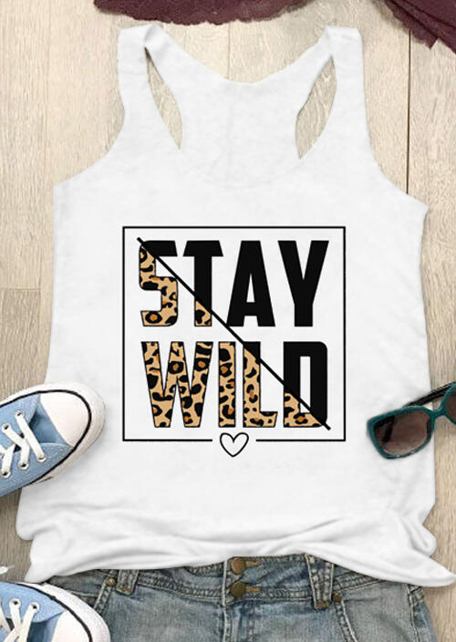 

Tank Tops Leopard Stay Wild Tank in White. Size
