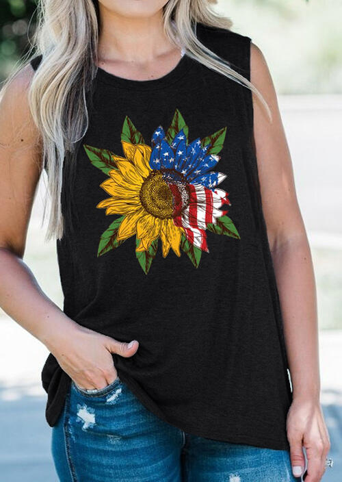 

Tank Tops Sunflower American Flag Tank in Black. Size: S