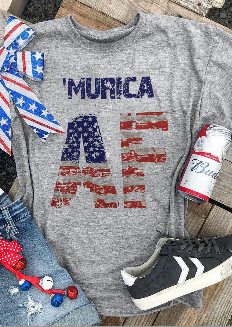

Murica American Flag Star T-Shirt Tee - Gray, 470277