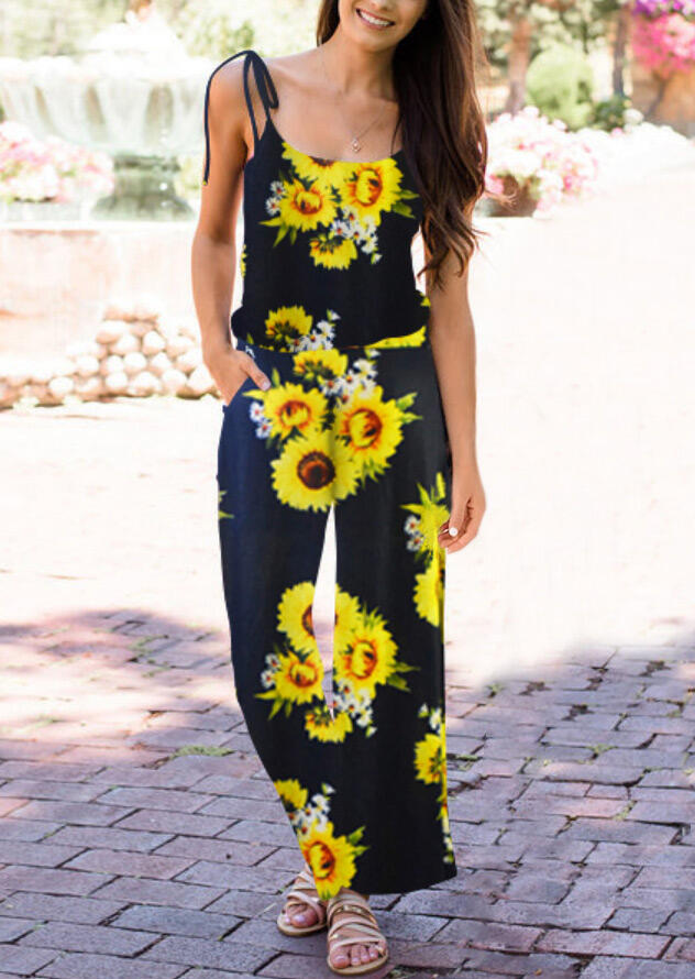 

Jumpsuits & Rompers Sunflower Pocket Spaghetti Strap Jumpsuit without Necklace in Black. Size