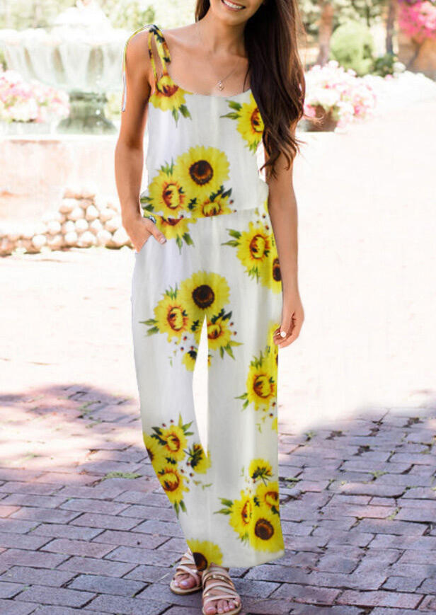 

Jumpsuits & Rompers Sunflower Pocket Spaghetti Strap Jumpsuit without Necklace in White. Size