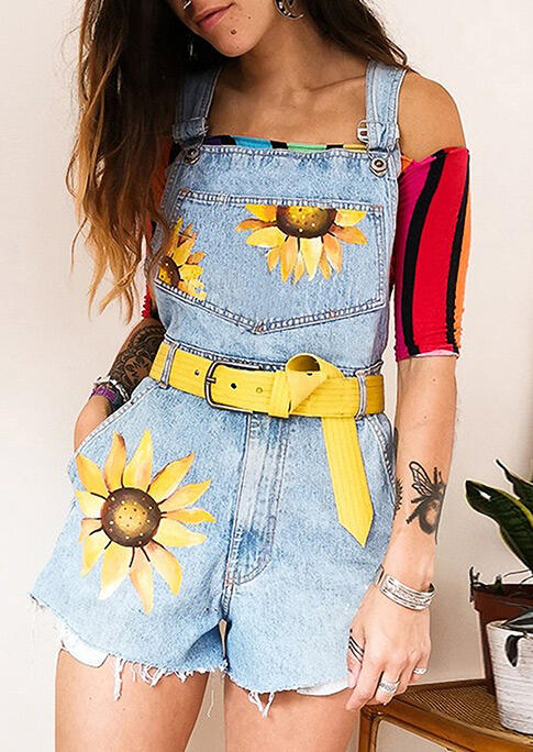 

Presale - Sunflower Pocket Button Overalls Rompers - Light Blue, Lightblue, 470392