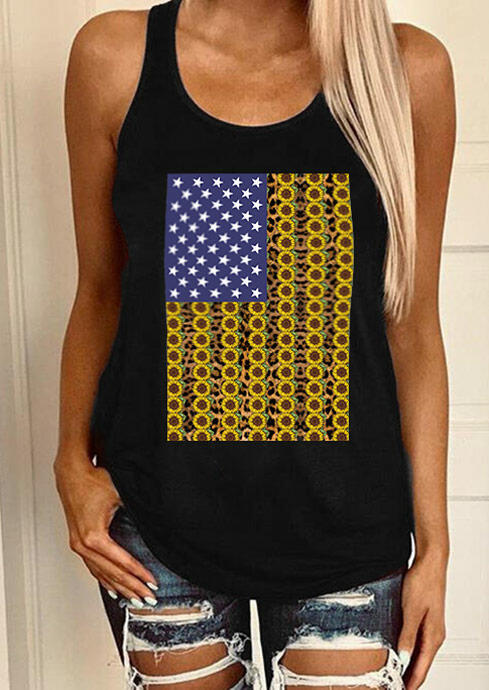 

Presale - American Flag Sunflower Leopard Tank - Black, 470043