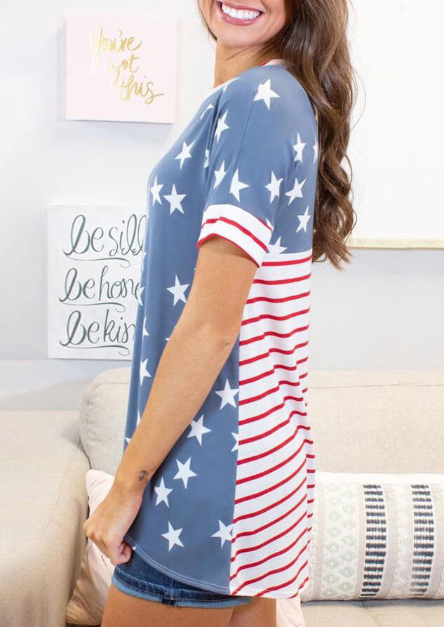 

American Flag Star Striped T-Shirt Tee - Blue, 470370