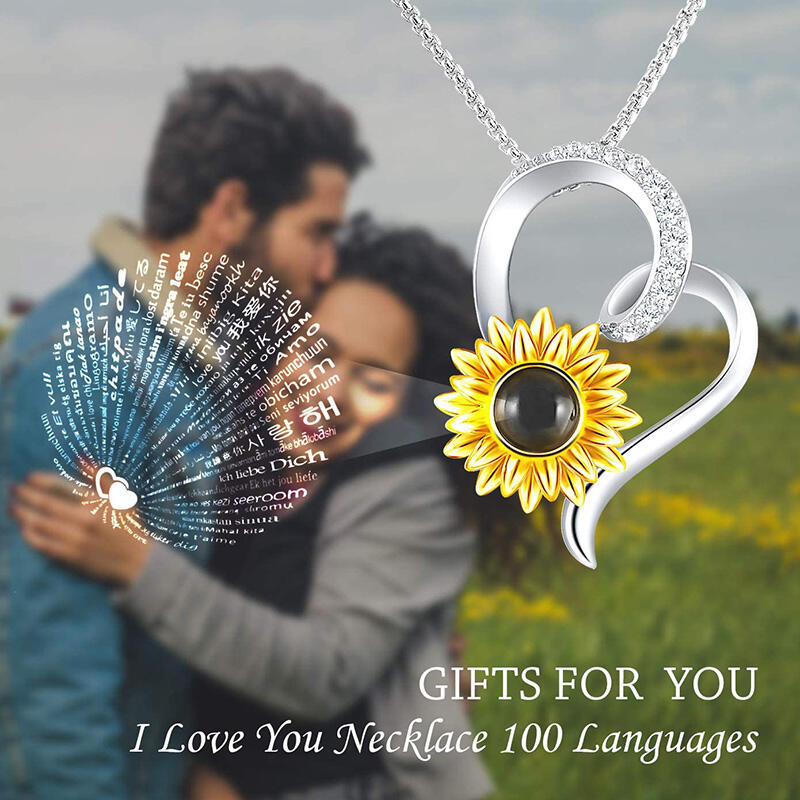 

Necklaces Sunflower Heart L Love You 100 Languages Necklace. Size, Silver