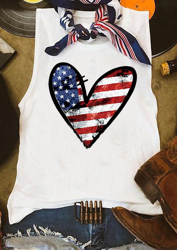 

Tank Tops American Flag Star Heart Tank - White. Size