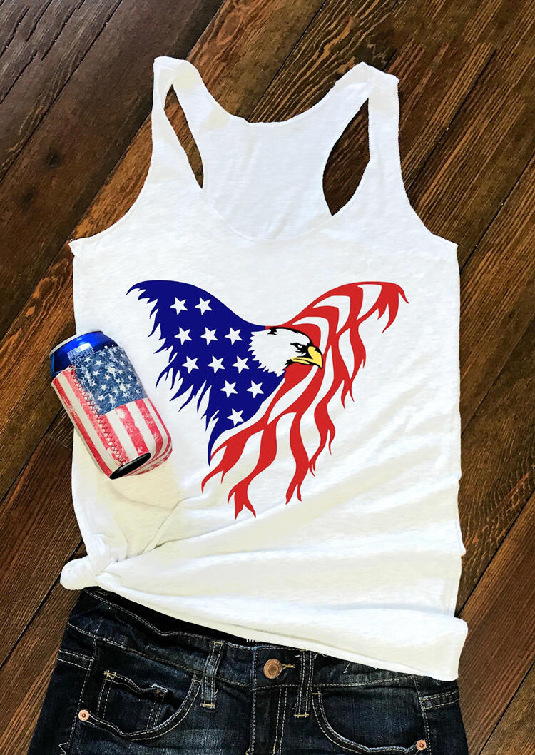 

Tank Tops American Flag Star Eagle Tank in White. Size