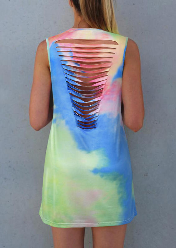 

Mini Dresses Tie Dye Hollow Out Sleeveless Mini Dress in Multicolor. Size