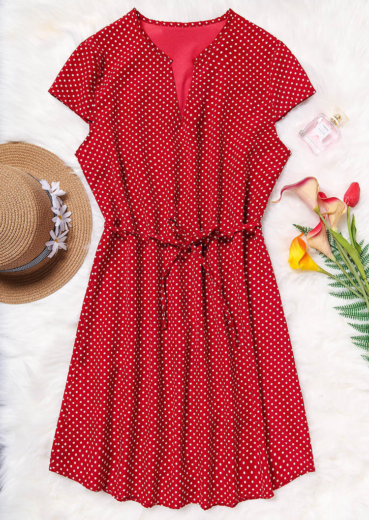

Polka Dot Drawstring Mini Dress - Red, 469232