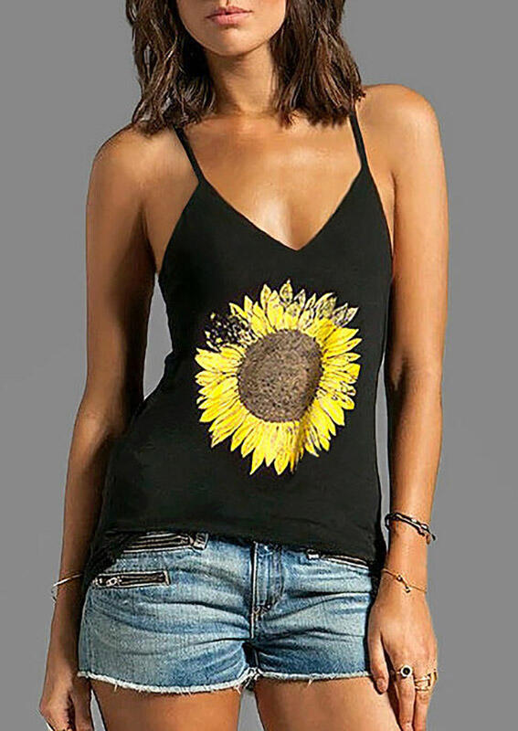

Tank Tops Sunflower V-Neck Camisole in Black. Size