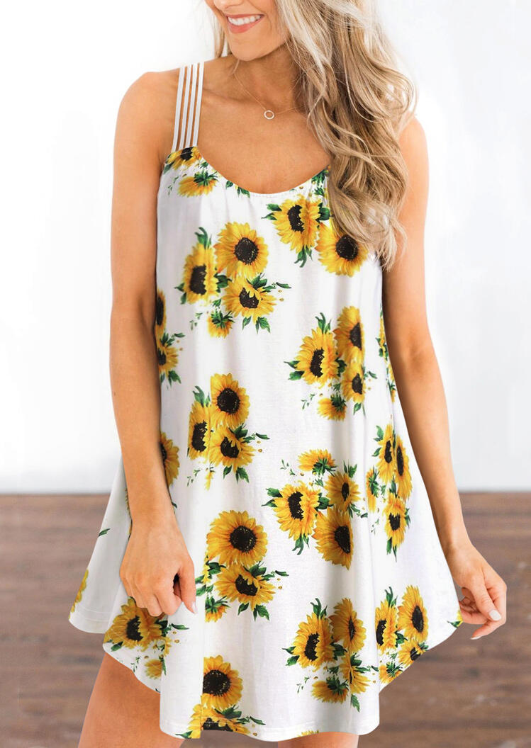 

Sunflower Irregular Cross Mini Dress without Necklace - White, 470271
