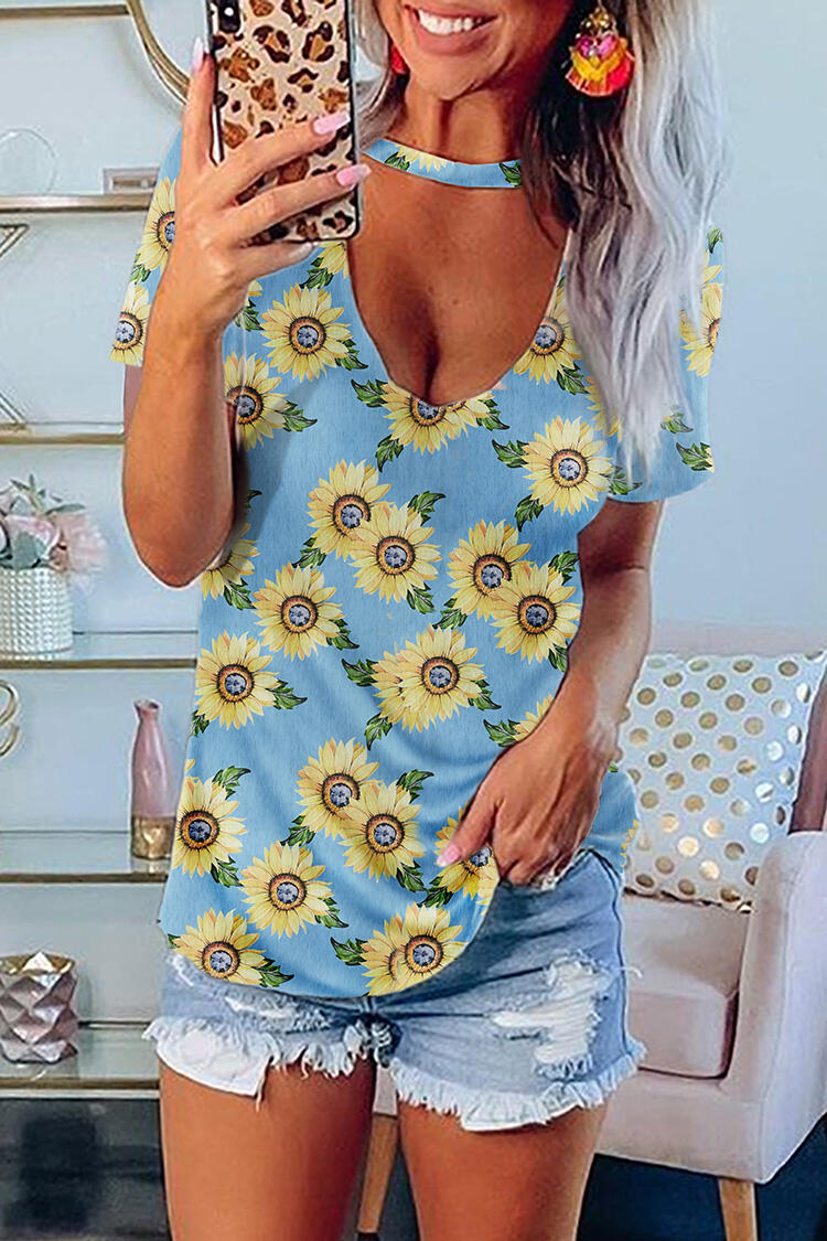 

Sunflower Hollow Out O-Neck Blouse - Blue, 470364