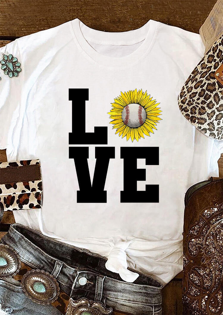

Tees T-shirts Sunflower Baseball Love T-Shirt Tee in White. Size