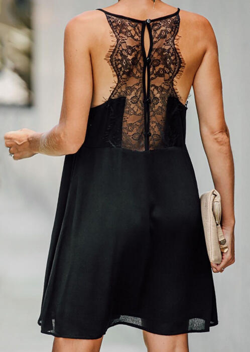 

Mini Dresses Presale - Lace Splicing Hollow Out Mini Dress without Necklace - Black. Size: S,M,,XL