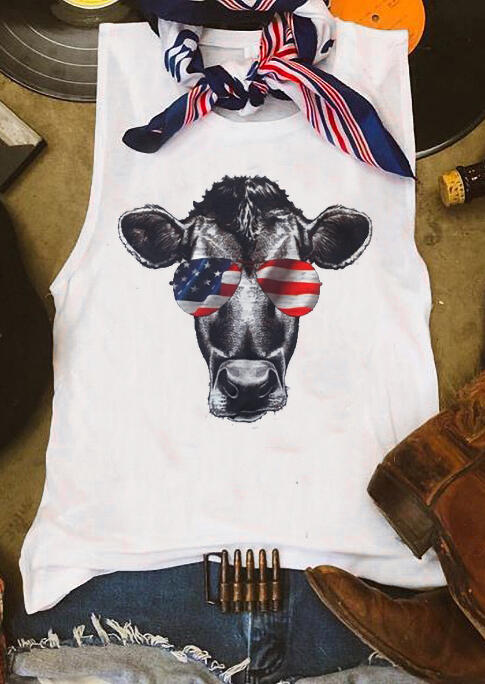 

Tank Tops American Flag Sunglasses Cattle Tank - White. Size