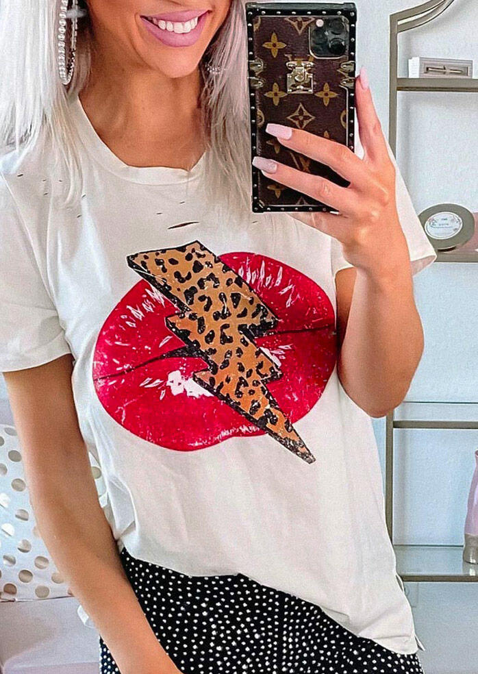 

Leopard Lips T-Shirt Tee - White, 468816