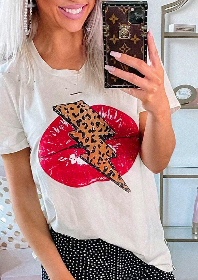 

Tees T-shirts Leopard Lips T-Shirt Tee in White. Size