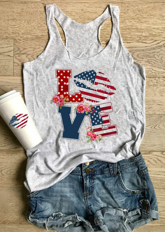 

American Flag Love Lip Tank - Gray, 469945