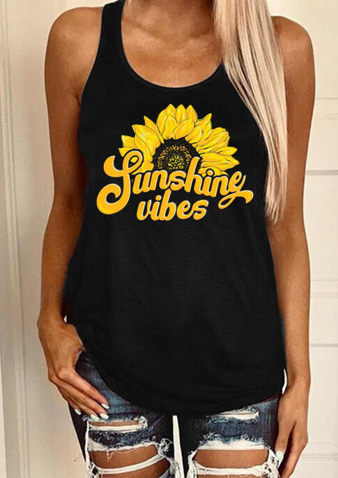 

Tank Tops Sunshine Vibes Sunflower Tank in Black. Size