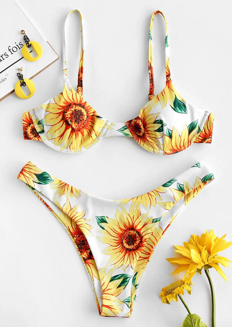 

Bikini Sets Sunflower Push Up Adjustable Strap Bikini Set in White. Size