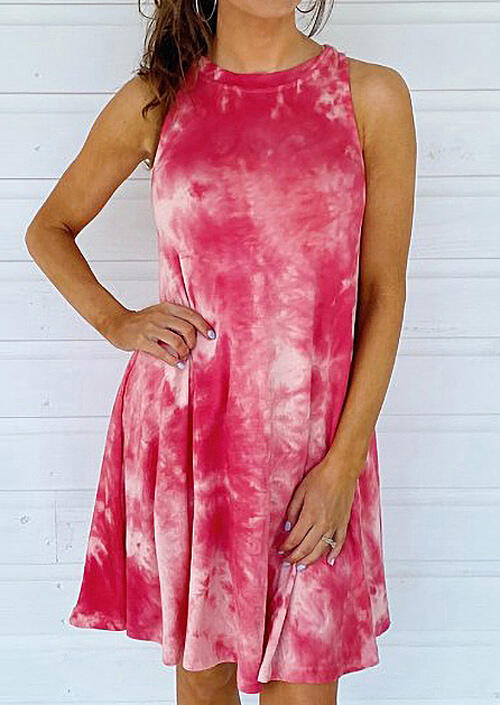 

Mini Dresses Tie Dye O-Neck Sleeveless Mini Dress in Rose Red. Size: M