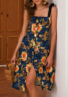 Summer Outfits Sunflower Slit Bowknot Casual Dress