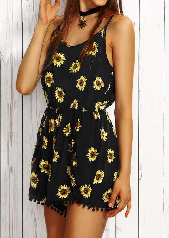

Jumpsuits & Rompers Sunflower Spaghetti Strap Romper without Choker in Black. Size