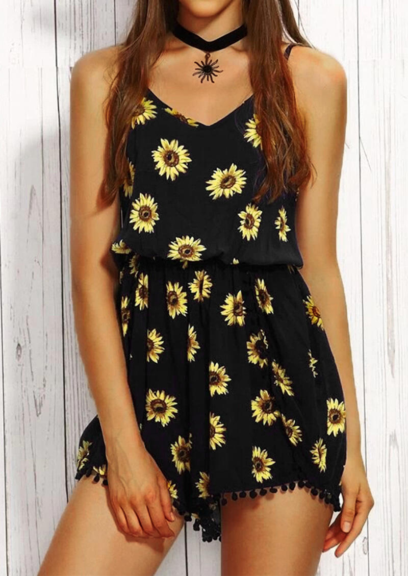 

Sunflower Spaghetti Strap Romper without Choker - Black, 469081