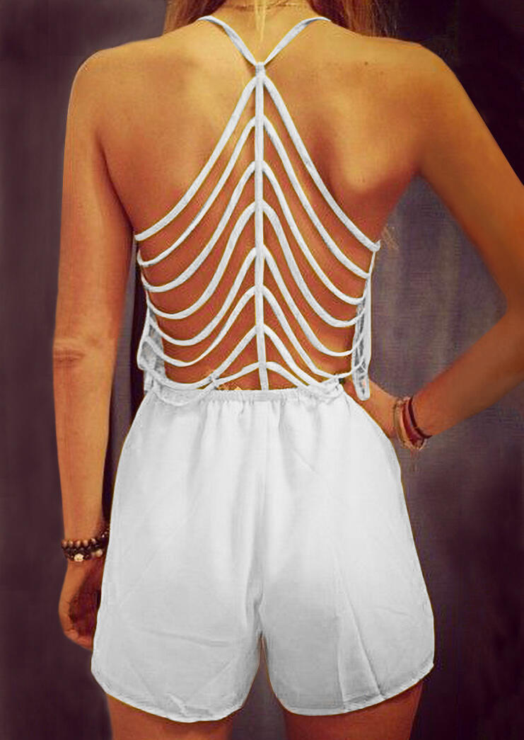 

Jumpsuits & Rompers Presale - Ruffled Hollow Out Romper without Necklace - White. Size: S,M,,XL
