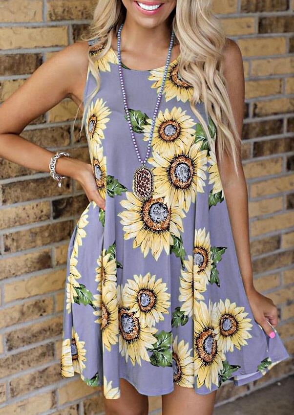 

Sunflower Pocket Mini Dress without Necklace - Light Purple, 470722