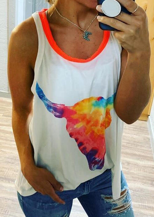 

Tank Tops Tie Dye Steer Skull Tank Top without Necklace in White. Size: ,L,XL