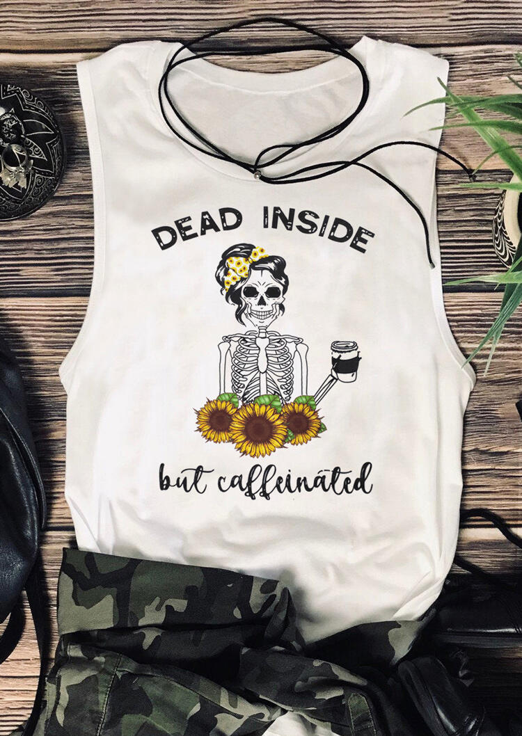 

Dead Inside But Caffeinated Sunflower Tank - White, 470775