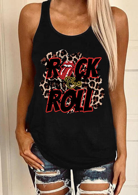 

Tank Tops Rock & Roll Leopard Lips Tank in Black. Size