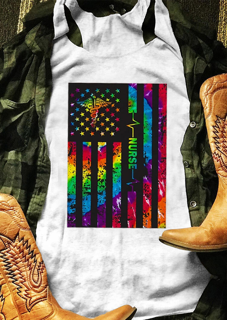 

Tank Tops American Flag Nurse Tank in Light Grey. Size