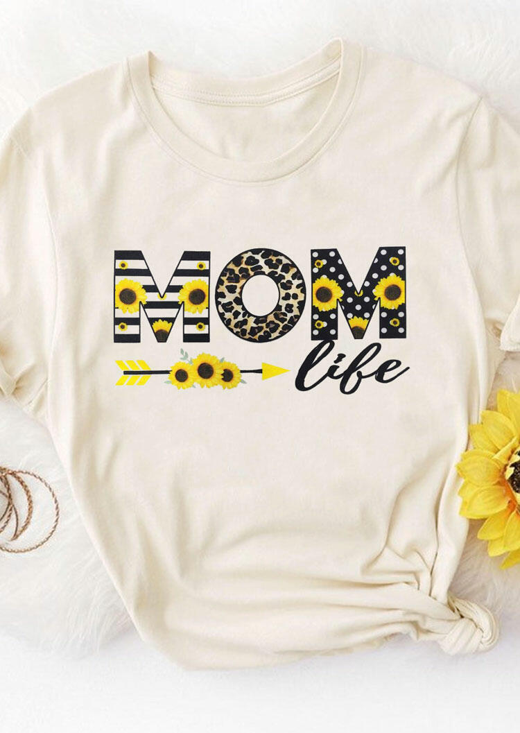 

Tees T-shirts Sunflower Leopard Mom Life T-Shirt Tee - Beige. Size