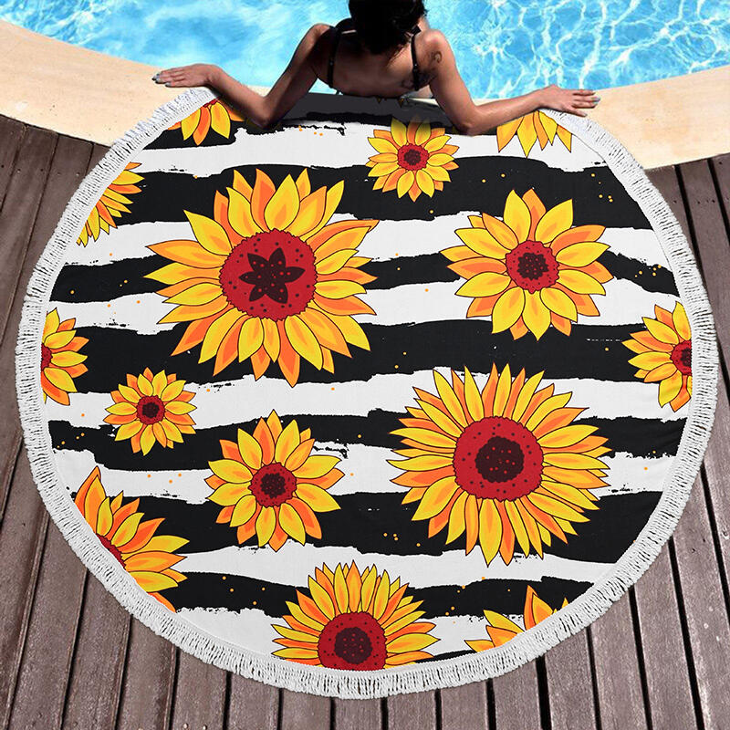 

Cover Ups Sunflower Tassel Beach Towel Cover Up - Black. Size