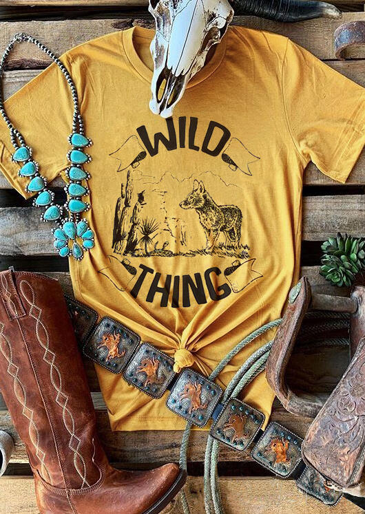 

Tees T-shirts Wild Thing Wolf Cactus T-Shirt Tee in Yellow. Size
