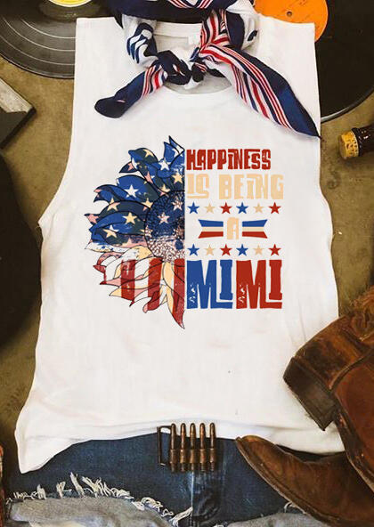 

Tank Tops Happiness Is Being A Mimi Sunflower American Flag Tank in White. Size