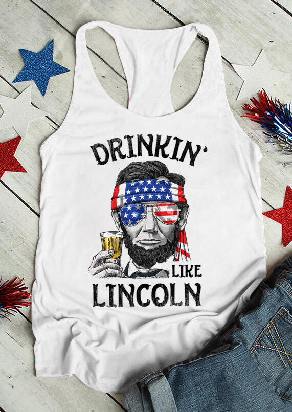 

Tank Tops Drinkin' Like Lincoln American Flag Tank in White. Size