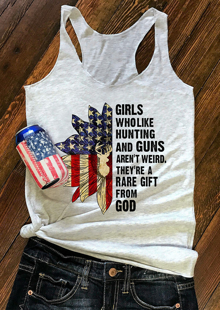

Girls Who Like Hunting And Guns Sunflower American Flag Tank - Gray, 470920