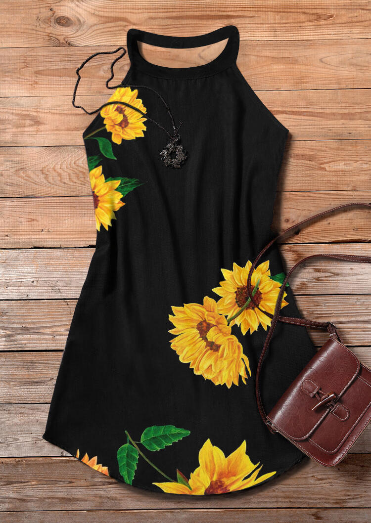 Mini Dresses Sunflower Halter Casual Mini Dress in Black. Size: S,XL
