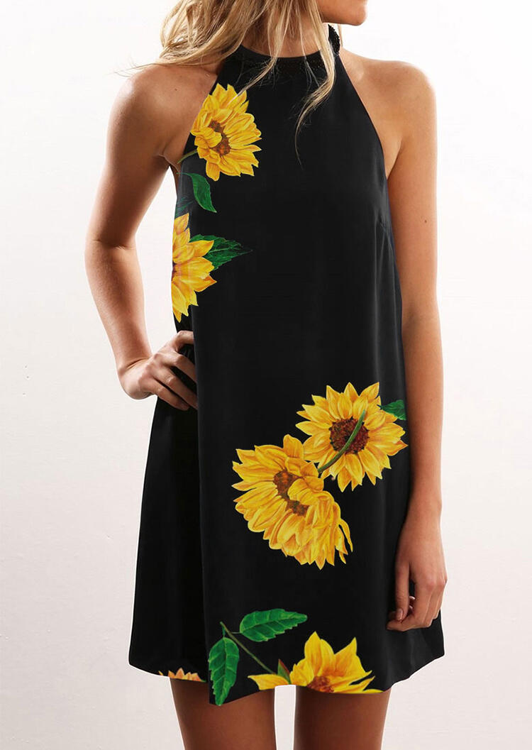 Sunflower Halter Casual Mini Dress - Black