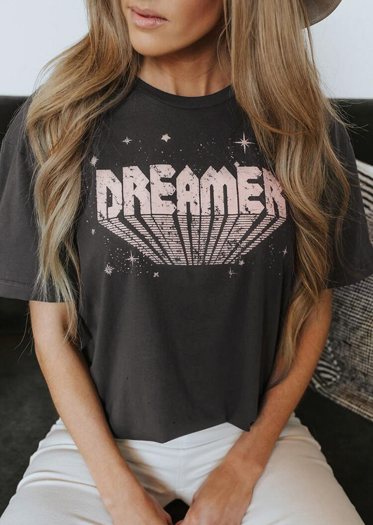 

Tees T-shirts Dreamer Star O-Neck T-Shirt Tee in Dark Grey. Size: ,XL
